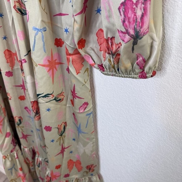 Ivy City Co XL Dress Midi Ruffle Bow Star Floral Print Satin Long Sleeve - Picture 9 of 14